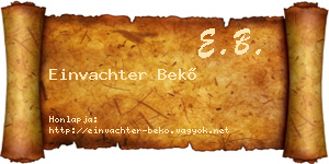 Einvachter Bekő névjegykártya